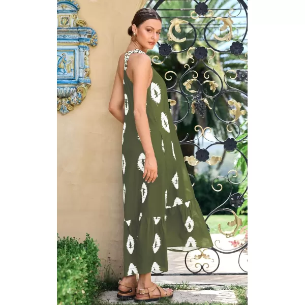 ECOWISH Womens Summer Maxi Dresses One Shoulder Midi Dresses Boho Beach Vacation Long Sundress with PocketsOlive Green