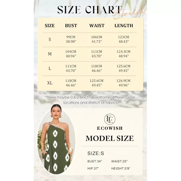 ECOWISH Womens Summer Maxi Dresses One Shoulder Midi Dresses Boho Beach Vacation Long Sundress with PocketsOlive Green