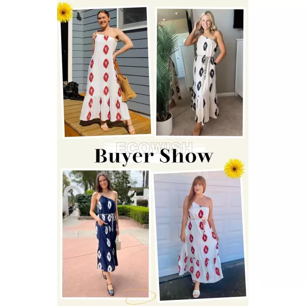 ECOWISH Womens Summer Maxi Dresses One Shoulder Midi Dresses Boho Beach Vacation Long Sundress with PocketsOrange