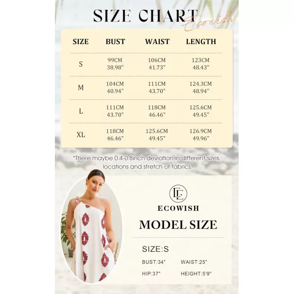 ECOWISH Womens Summer Maxi Dresses One Shoulder Midi Dresses Boho Beach Vacation Long Sundress with PocketsRed