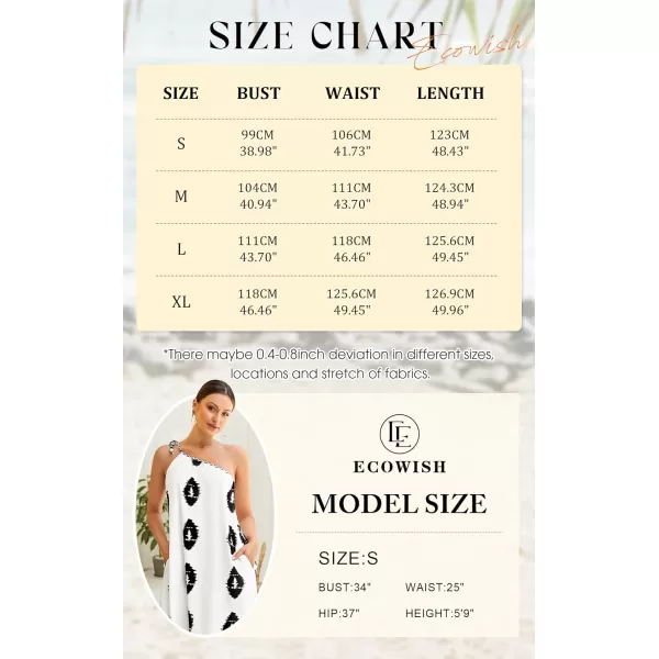 ECOWISH Womens Summer Maxi Dresses One Shoulder Midi Dresses Boho Beach Vacation Long Sundress with PocketsWhite