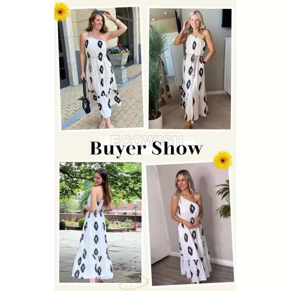 ECOWISH Womens Summer Maxi Dresses One Shoulder Midi Dresses Boho Beach Vacation Long Sundress with PocketsWhite