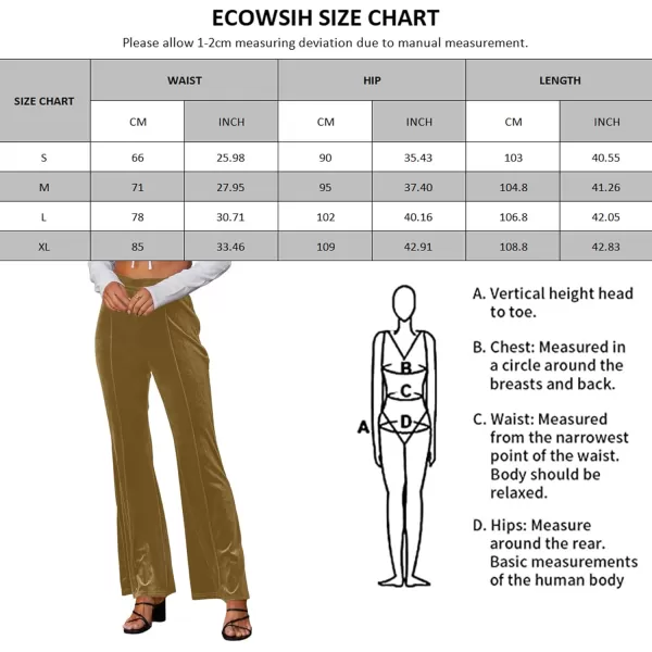 ECOWISH Womens Velvet Pants Elastic High Waist Palazzo Pants Casual Flare Long TrousersKhaki