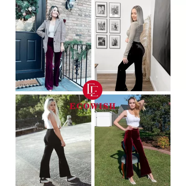 ECOWISH Womens Velvet Pants Elastic High Waist Palazzo Pants Casual Flare Long TrousersKhaki