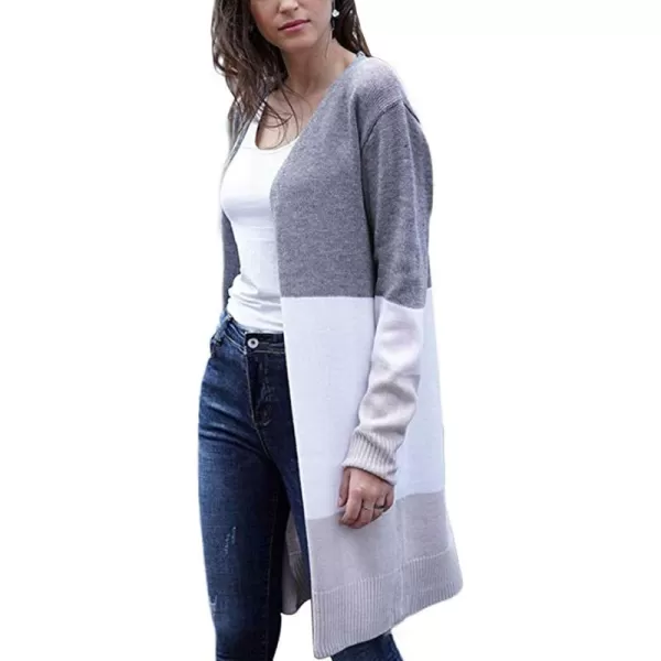 ECOWISH Cardigan Sweaters for Women Lightweight Fall Striped Long Open Front Ladies Fashion Knitted Jackets Outwear OutfitsL996 Grey