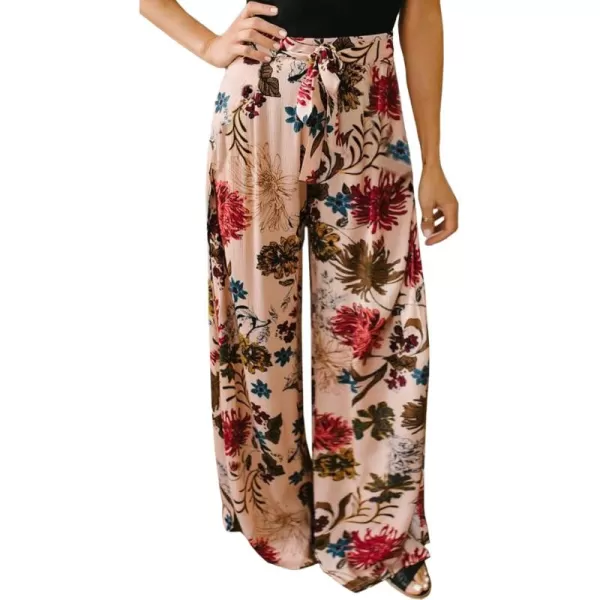 ECOWISH Wide Leg Pants for Women Summer 2024 Palazzo Tropical Floral Casual High Waist Flared Trousers with PocketsPink