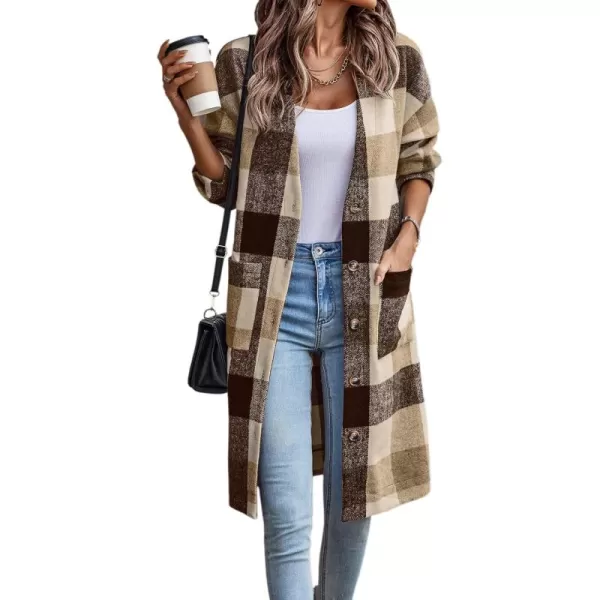 ECOWISH Women Coat Trench Jacket  Winter Long Sleeve Peacoat Fall MidLength Lapel Cardigan Overcoat with Pockets306 Brown