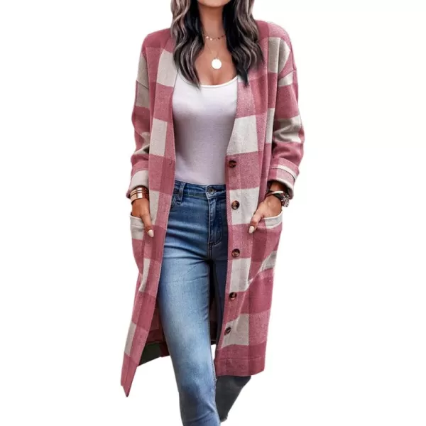 ECOWISH Women Coat Trench Jacket  Winter Long Sleeve Peacoat Fall MidLength Lapel Cardigan Overcoat with Pockets306 Pink