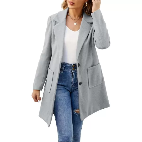 ECOWISH Women Coat Trench Jacket  Winter Long Sleeve Peacoat Fall MidLength Lapel Cardigan Overcoat with PocketsLight Gray