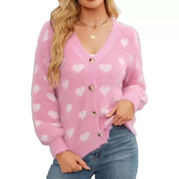 ECOWISH Women Floral Cropped Cardigan Fall Long Sleeve Open Front Fuzzy Daisy Print Knit Sweaters Casual Y2k Outerwear407 Pink