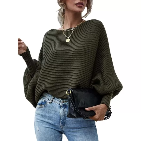 ECOWISH Women Sweater Long Sleeve Color Block Knit Pullover Sweaters Crew Neck Patchwork Casual Loose Jumper Tops243 Army Green