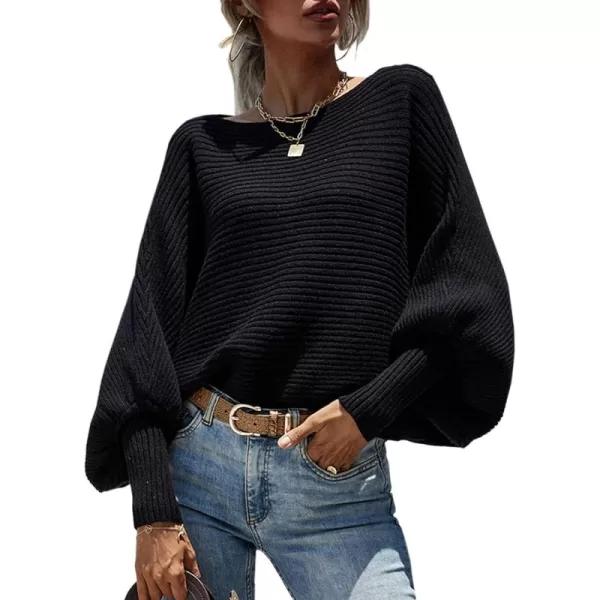 ECOWISH Women Sweater Long Sleeve Color Block Knit Pullover Sweaters Crew Neck Patchwork Casual Loose Jumper Tops243 Black