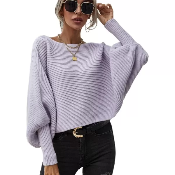 ECOWISH Women Sweater Long Sleeve Color Block Knit Pullover Sweaters Crew Neck Patchwork Casual Loose Jumper Tops243 Purple