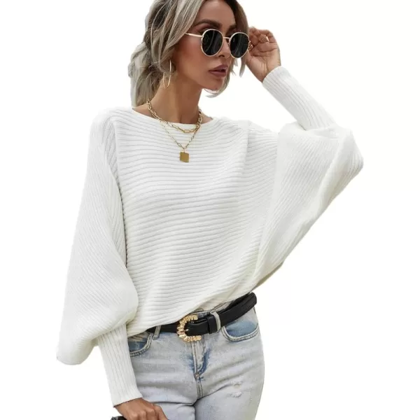 ECOWISH Women Sweater Long Sleeve Color Block Knit Pullover Sweaters Crew Neck Patchwork Casual Loose Jumper Tops243 White