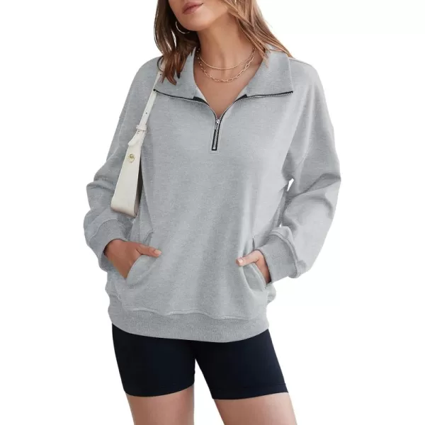 ECOWISH Women Zip Sweatshirt Hoodie  Long Sleeve Stand Collar Fall Sports Pullover Winter Tops Trendy Casual OutfitsGray