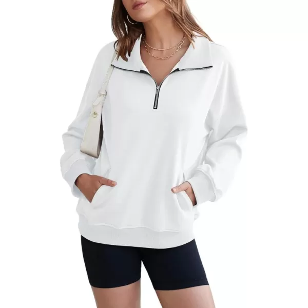 ECOWISH Women Zip Sweatshirt Hoodie  Long Sleeve Stand Collar Fall Sports Pullover Winter Tops Trendy Casual OutfitsWhite