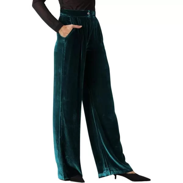 ECOWISH Womens Velvet Pants Elastic High Waist Palazzo Pants Casual Flare Long Trousers381 Dark Green