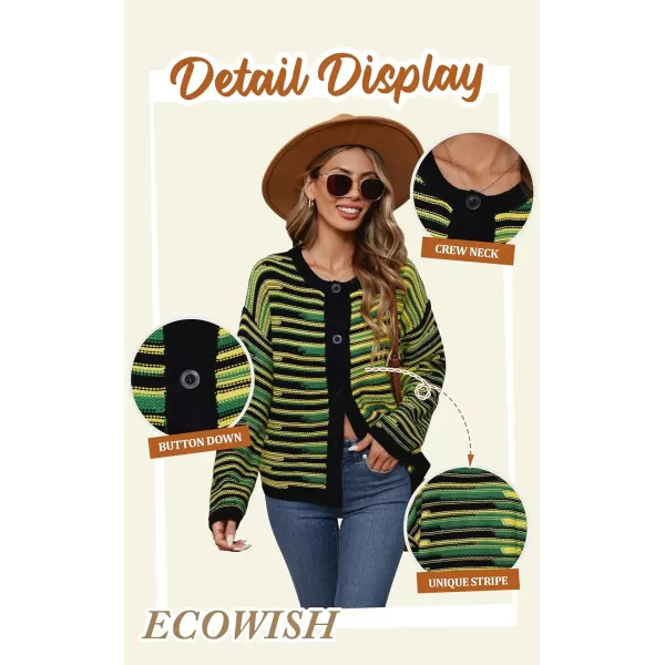 imageECOWISH Women Button Down Cardigan Fall Long Sleeve Crewneck Striped Open Front Cropped Sweater Casual Ribbed Knit Jacket403 Orange
