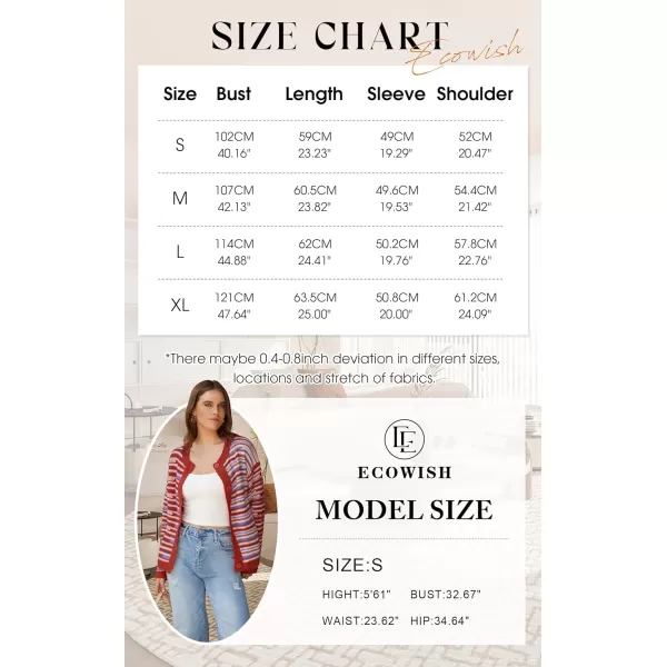 imageECOWISH Women Button Down Cardigan Fall Long Sleeve Crewneck Striped Open Front Cropped Sweater Casual Ribbed Knit Jacket403 Orange