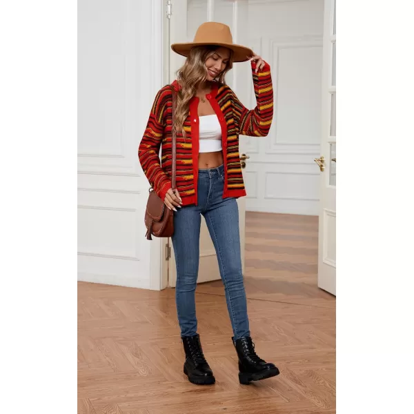 imageECOWISH Women Button Down Cardigan Fall Long Sleeve Crewneck Striped Open Front Cropped Sweater Casual Ribbed Knit Jacket403 Yellow