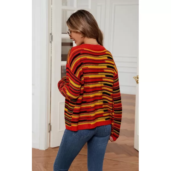 imageECOWISH Women Button Down Cardigan Fall Long Sleeve Crewneck Striped Open Front Cropped Sweater Casual Ribbed Knit Jacket403 Yellow