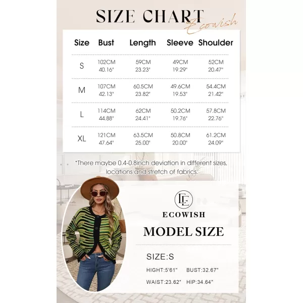 imageECOWISH Women Button Down Cardigan Fall Long Sleeve Crewneck Striped Open Front Cropped Sweater Casual Ribbed Knit Jacket403 Yellow