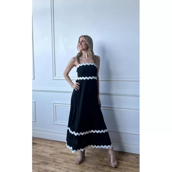 imageECOWISH Women Summer Dresses 2024 Spaghetti Strap Rickrack Sleeveless Long Casual Backless Beach ALine Maxi SundressBlack