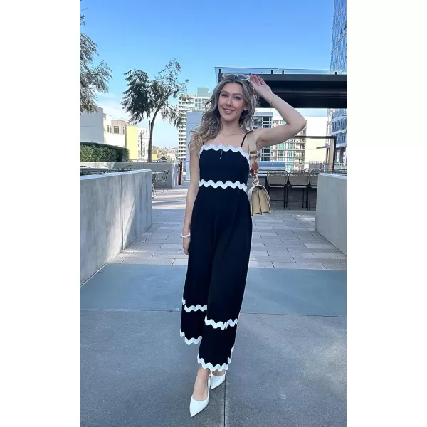 imageECOWISH Women Summer Dresses 2024 Spaghetti Strap Rickrack Sleeveless Long Casual Backless Beach ALine Maxi SundressBlack