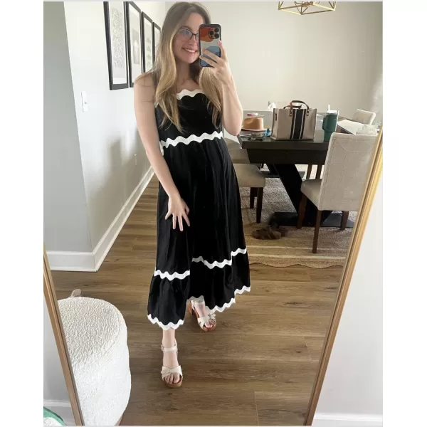 imageECOWISH Women Summer Dresses 2024 Spaghetti Strap Rickrack Sleeveless Long Casual Backless Beach ALine Maxi SundressBlack