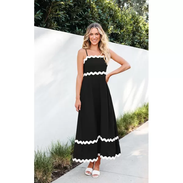 imageECOWISH Women Summer Dresses 2024 Spaghetti Strap Rickrack Sleeveless Long Casual Backless Beach ALine Maxi SundressBlack