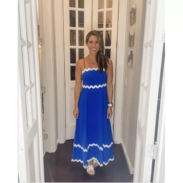 imageECOWISH Women Summer Dresses 2024 Spaghetti Strap Rickrack Sleeveless Long Casual Backless Beach ALine Maxi SundressBlue