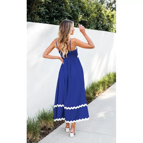 imageECOWISH Women Summer Dresses 2024 Spaghetti Strap Rickrack Sleeveless Long Casual Backless Beach ALine Maxi SundressBlue