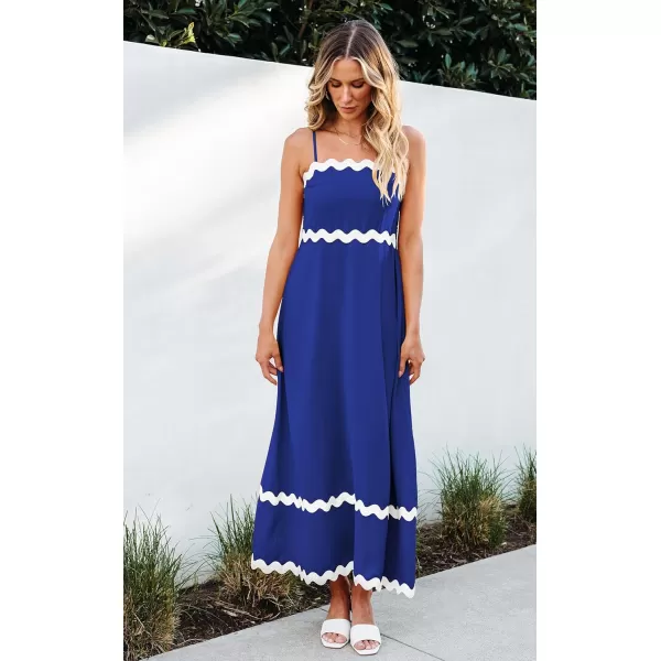 imageECOWISH Women Summer Dresses 2024 Spaghetti Strap Rickrack Sleeveless Long Casual Backless Beach ALine Maxi SundressBlue