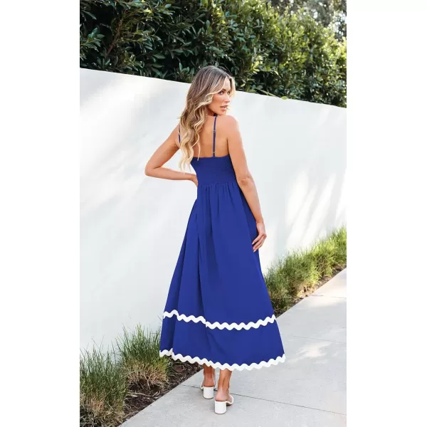 imageECOWISH Women Summer Dresses 2024 Spaghetti Strap Rickrack Sleeveless Long Casual Backless Beach ALine Maxi SundressBlue
