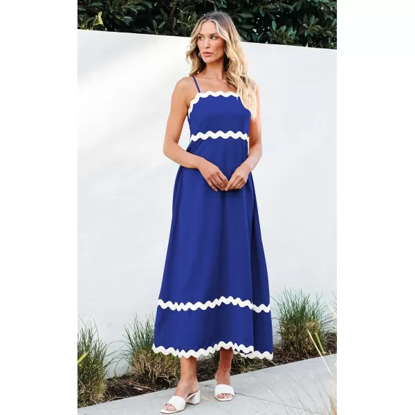 imageECOWISH Women Summer Dresses 2024 Spaghetti Strap Rickrack Sleeveless Long Casual Backless Beach ALine Maxi SundressBlue