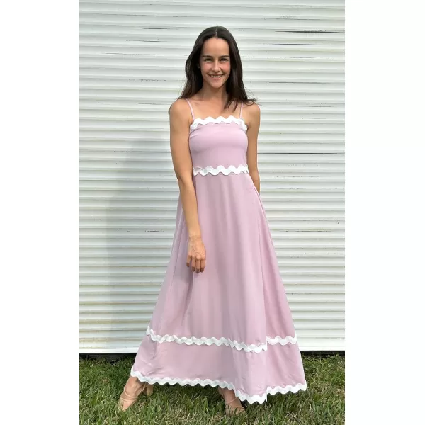 imageECOWISH Women Summer Dresses 2024 Spaghetti Strap Rickrack Sleeveless Long Casual Backless Beach ALine Maxi SundressPink