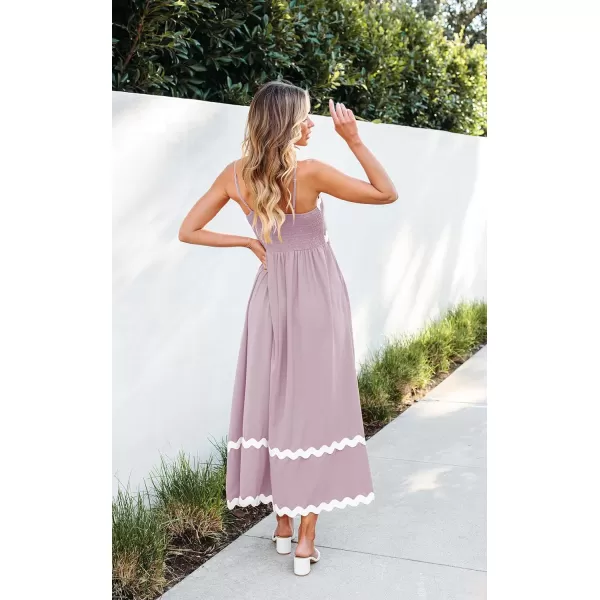 imageECOWISH Women Summer Dresses 2024 Spaghetti Strap Rickrack Sleeveless Long Casual Backless Beach ALine Maxi SundressPink
