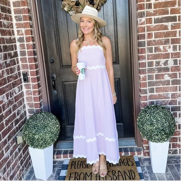 imageECOWISH Women Summer Dresses 2024 Spaghetti Strap Rickrack Sleeveless Long Casual Backless Beach ALine Maxi SundressPink