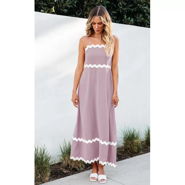 imageECOWISH Women Summer Dresses 2024 Spaghetti Strap Rickrack Sleeveless Long Casual Backless Beach ALine Maxi SundressPink