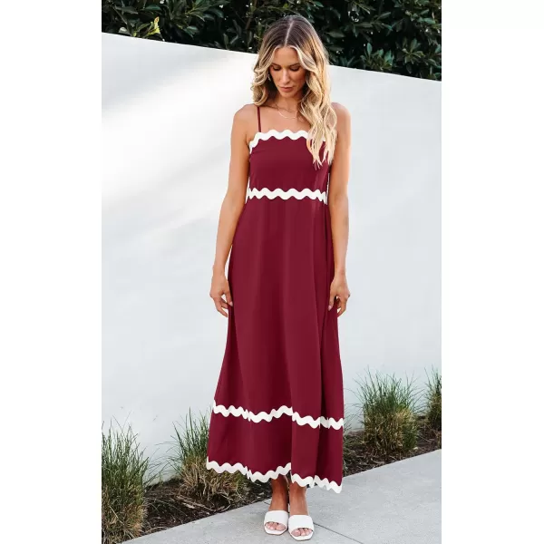 imageECOWISH Women Summer Dresses 2024 Spaghetti Strap Rickrack Sleeveless Long Casual Backless Beach ALine Maxi SundressRed