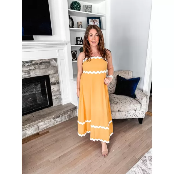 imageECOWISH Women Summer Dresses 2024 Spaghetti Strap Rickrack Sleeveless Long Casual Backless Beach ALine Maxi SundressYellow