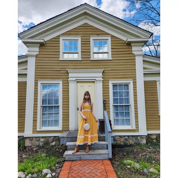 imageECOWISH Women Summer Dresses 2024 Spaghetti Strap Rickrack Sleeveless Long Casual Backless Beach ALine Maxi SundressYellow