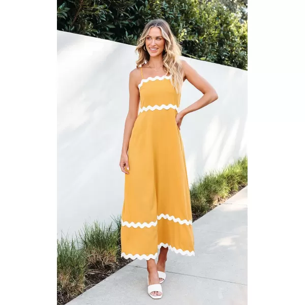 imageECOWISH Women Summer Dresses 2024 Spaghetti Strap Rickrack Sleeveless Long Casual Backless Beach ALine Maxi SundressYellow