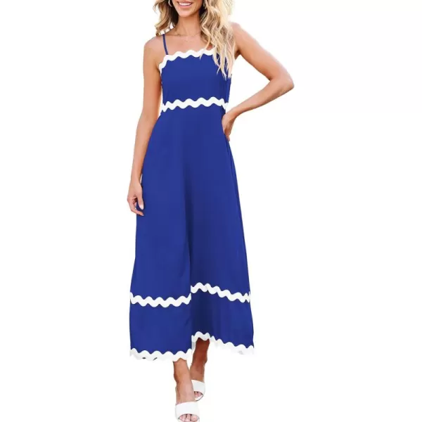 imageECOWISH Women Summer Dresses 2024 Spaghetti Strap Rickrack Sleeveless Long Casual Backless Beach ALine Maxi SundressBlue