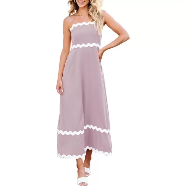 imageECOWISH Women Summer Dresses 2024 Spaghetti Strap Rickrack Sleeveless Long Casual Backless Beach ALine Maxi SundressPink