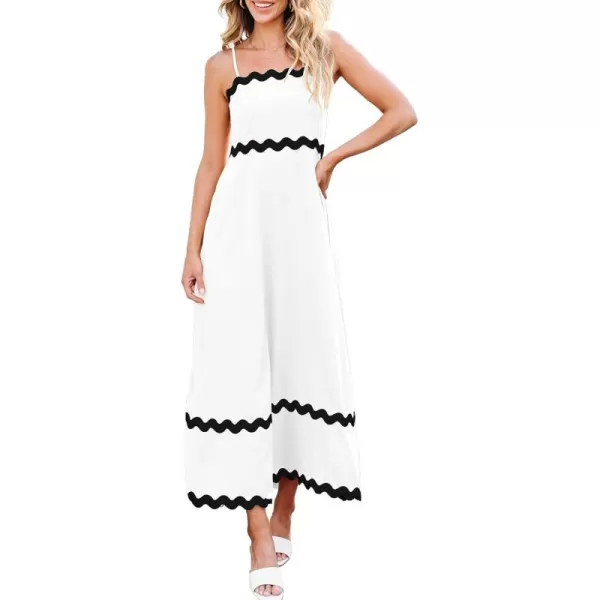 imageECOWISH Women Summer Dresses 2024 Spaghetti Strap Rickrack Sleeveless Long Casual Backless Beach ALine Maxi SundressWhite