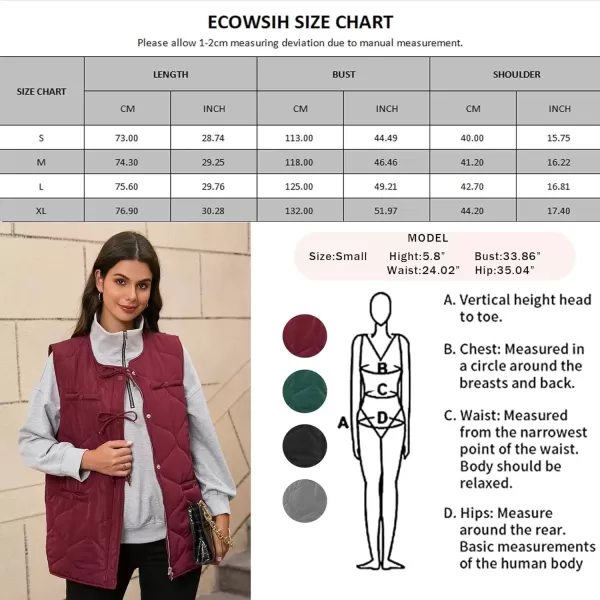 imageECOWISH Women Puffer Vest Sleeveless Jacket Button Zip Up Winter Coat Quilted Padded Warm Gilet Outerwear with PocketsWine Red