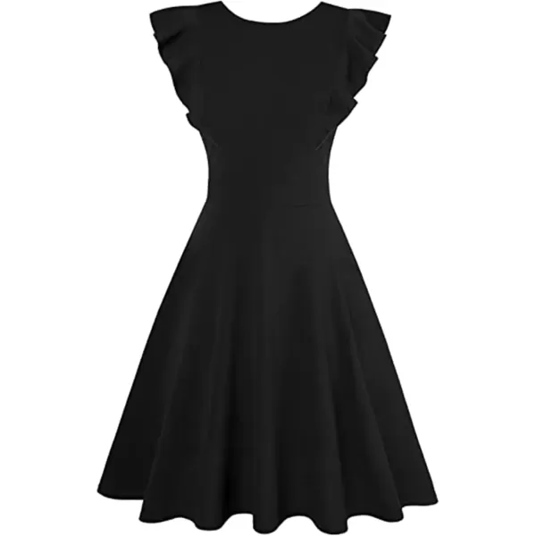 imageECOWISH Womens Dresses Elegant Ruffles Cap Sleeves Summer ALine Midi Dress170 Black