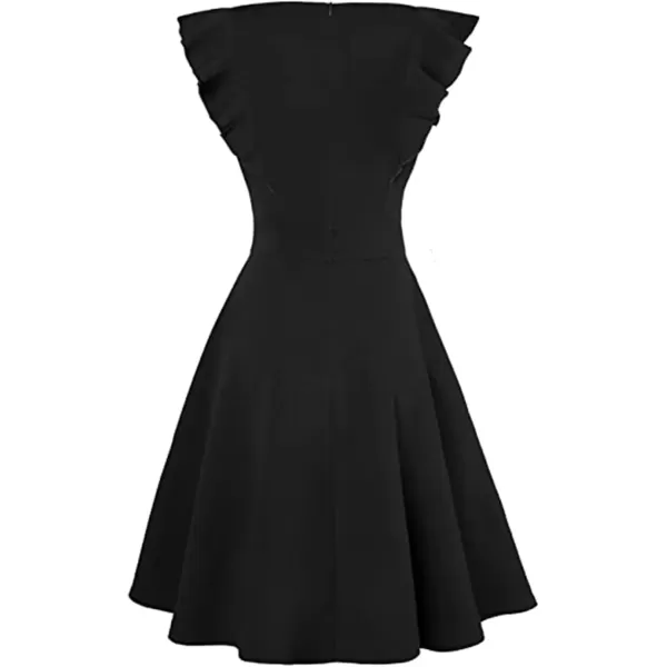 imageECOWISH Womens Dresses Elegant Ruffles Cap Sleeves Summer ALine Midi Dress170 Black