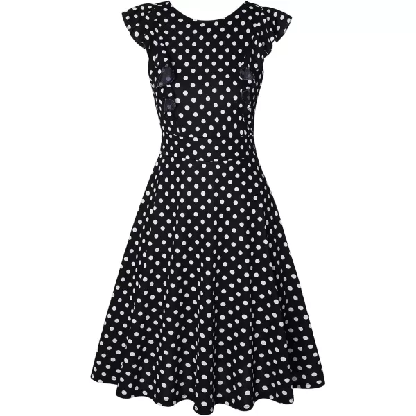 imageECOWISH Womens Dresses Elegant Ruffles Cap Sleeves Summer ALine Midi Dress170 Black White Dot